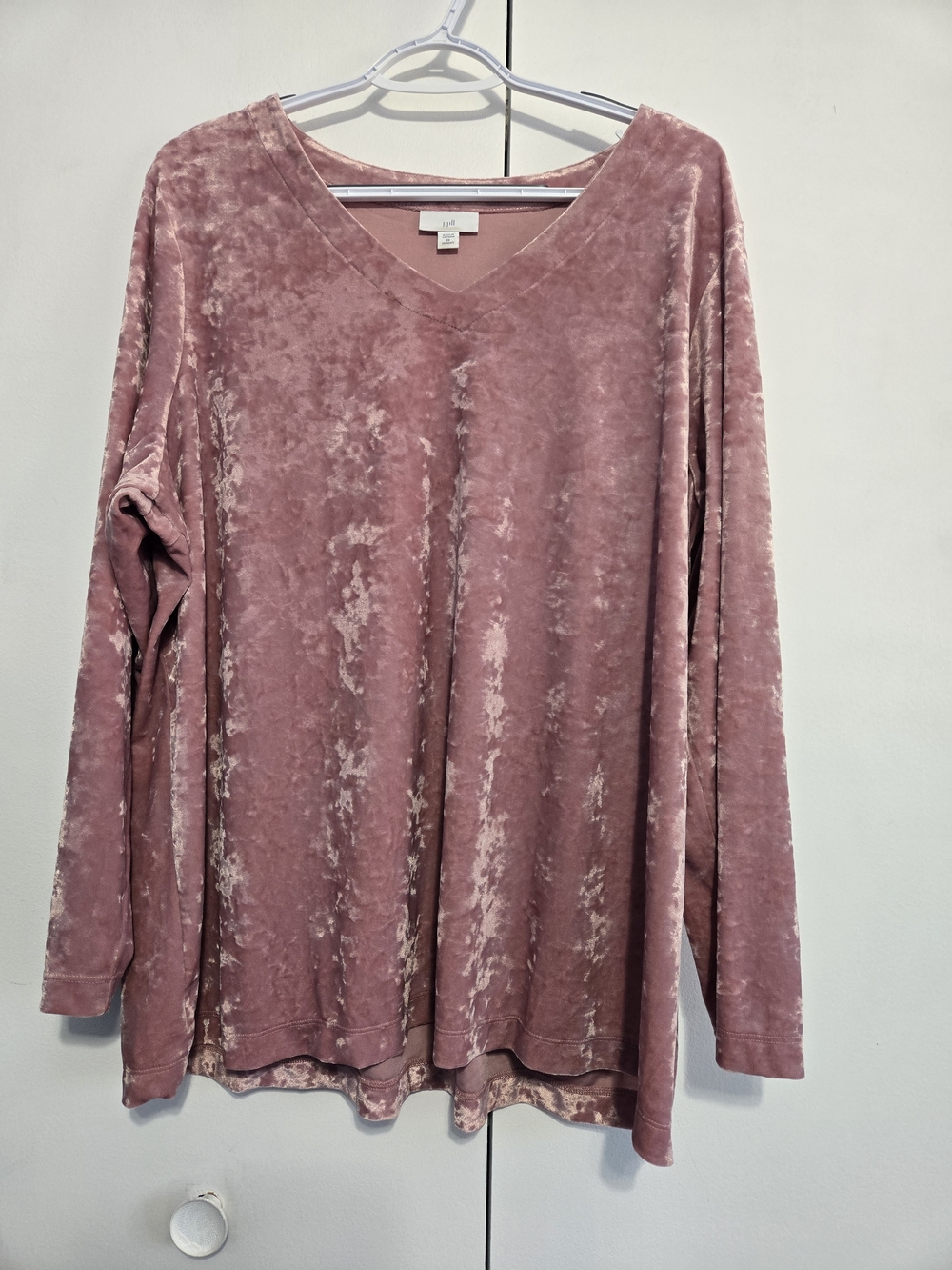J.Jill 2X Pink Crushed Velvet V Neck Long Sleeve Tunic Top Plus Size